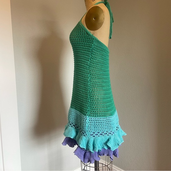 SHEIN- SZ M Green Purple Turquoise Halter Swimsuit Cover Up Dress - Picture 3 of 10
